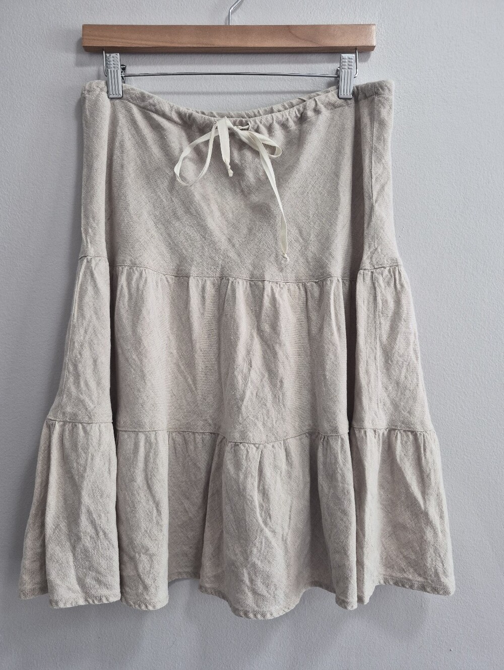 Allen Allen Linen Tiered Oatmeal Cream Skirt Size Large